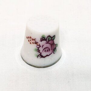 Pink Flower Thimble Souvenir Porcelain Vintage 3/4"